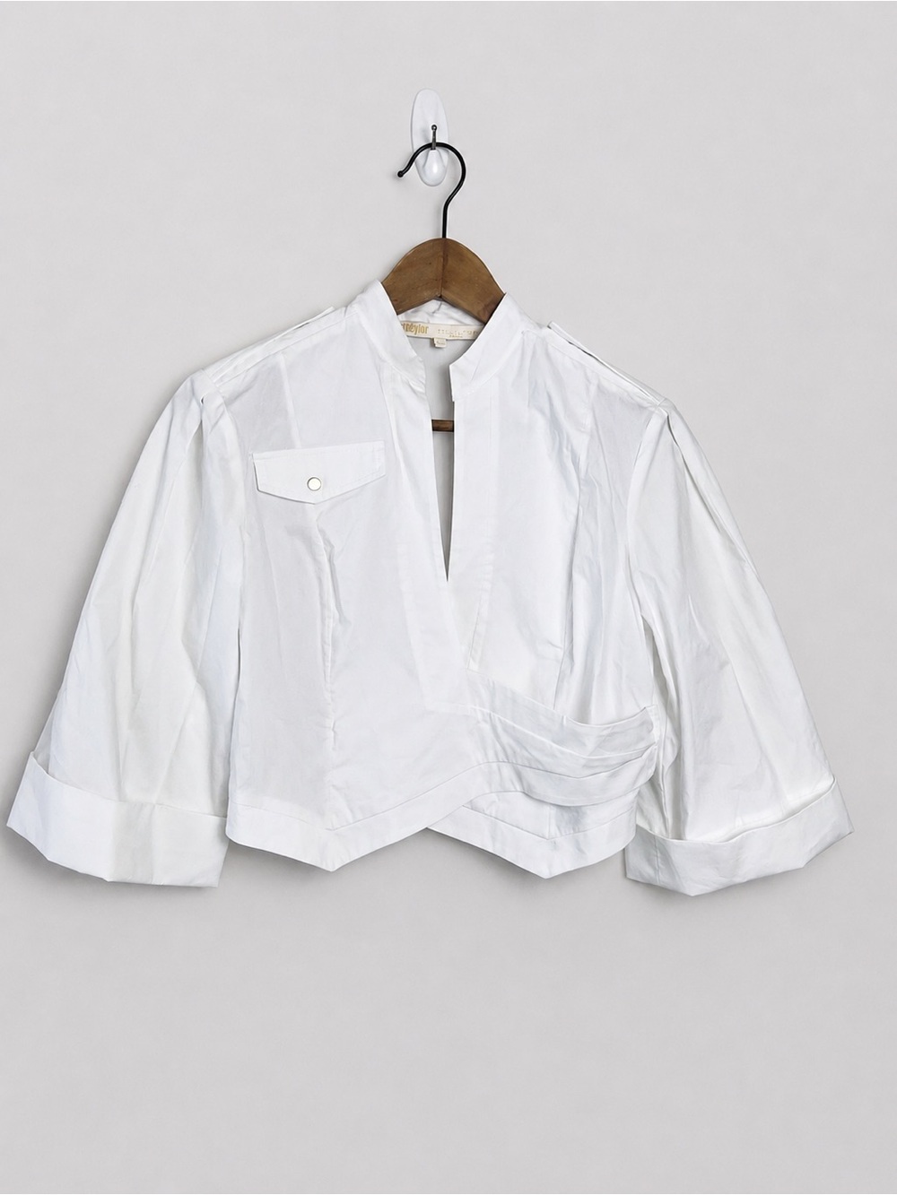 Babylon Collection White Cropped Poplin Jacket Top Asymmetric Hem Size 42 Italy